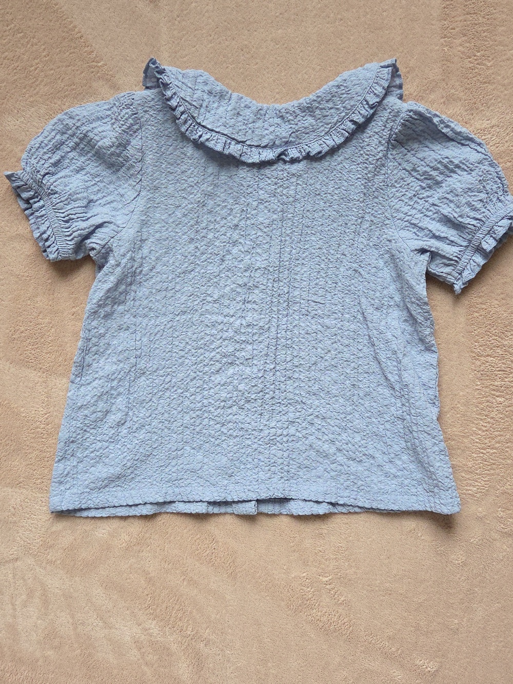 H&M Light Blue Ruffled Collared Button-Up Blouse 3t - Picture 8 of 8